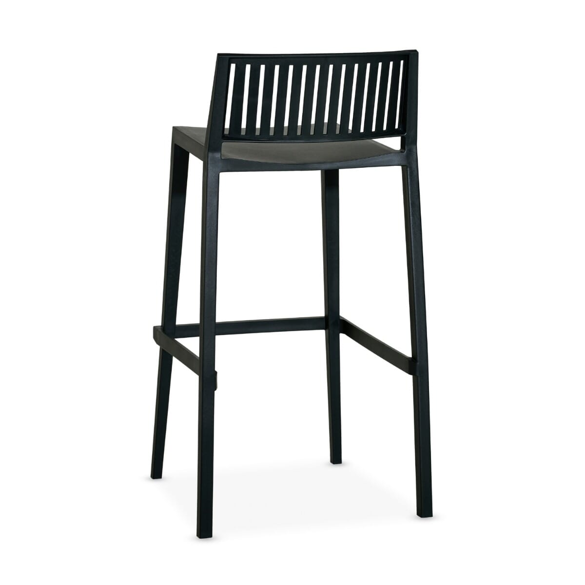 Vento Stackable Outdoor Resin Restaurant Bar Stool With Striped Square Back in Black