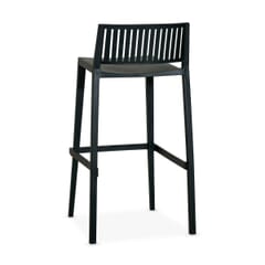 Vento Stackable Outdoor Resin Restaurant Bar Stool With Striped Square Back in Black