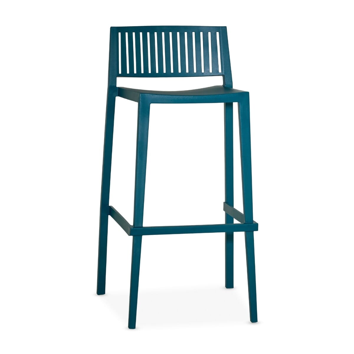 Vento Stackable Outdoor Resin Restaurant Bar Stool With Striped Square Back in Light Blue