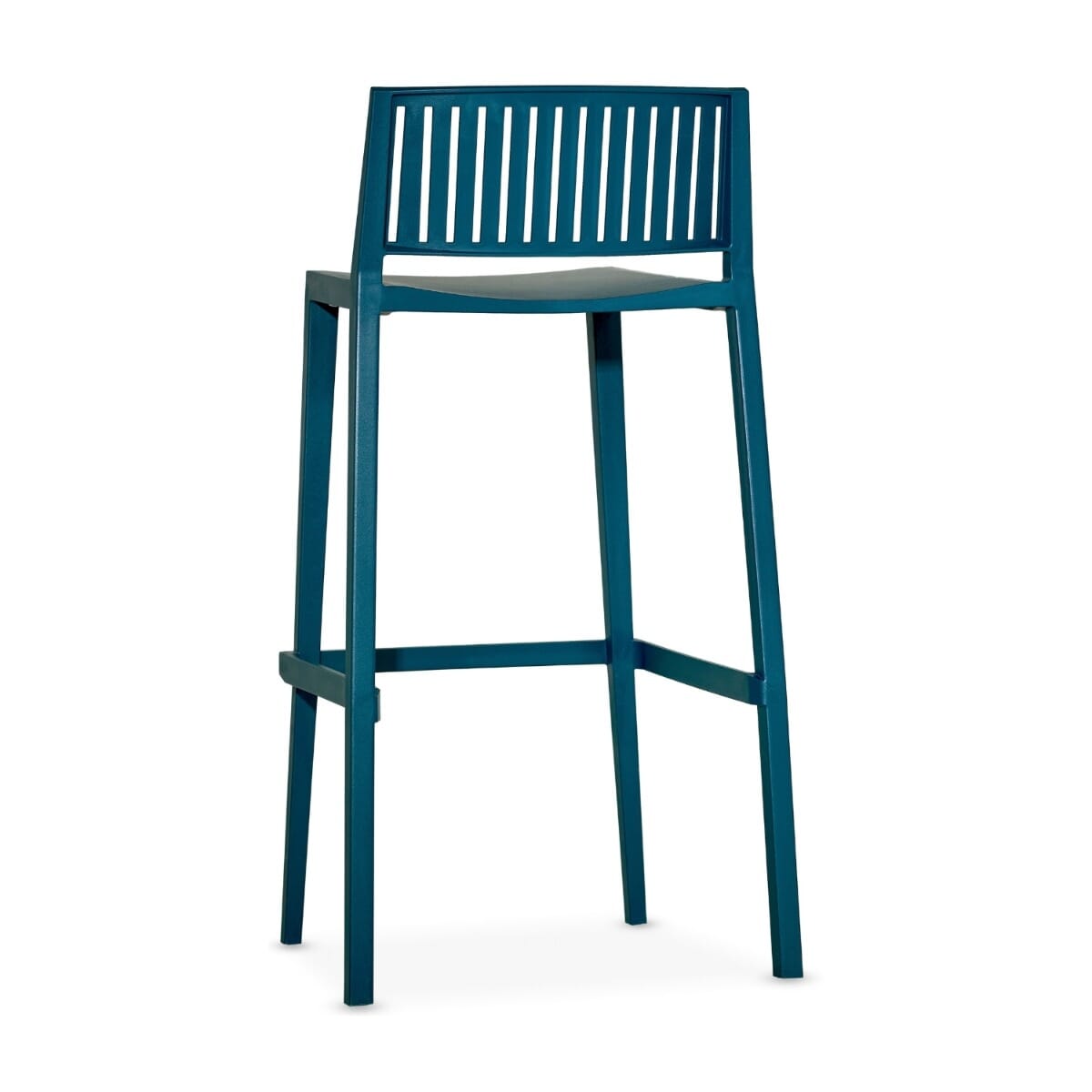 Vento Stackable Outdoor Resin Restaurant Bar Stool With Striped Square Back in Light Blue