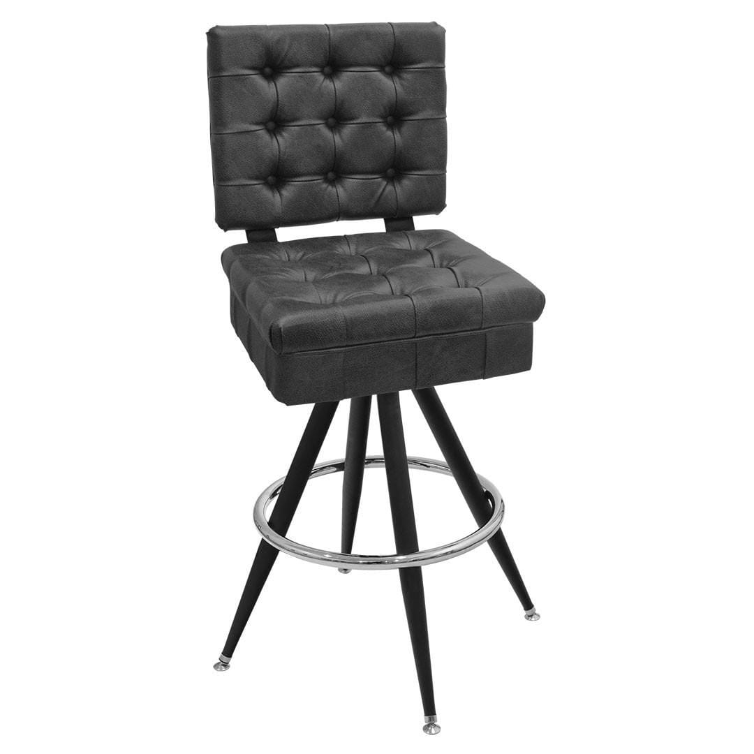 Tufted Bucket Black Frame Restaurant Bar Stool with Gold or Chrome Ring