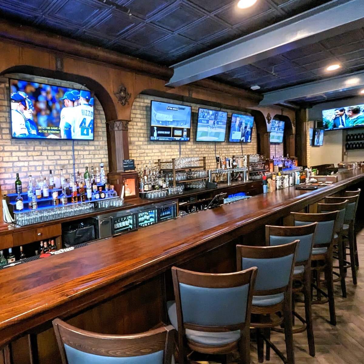 Walnut Wood Finish Easton Commercial Bar Stool with Upholstered Seat & Back