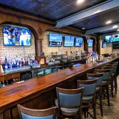 Walnut Wood Finish Easton Commercial Bar Stool with Upholstered Seat & Back