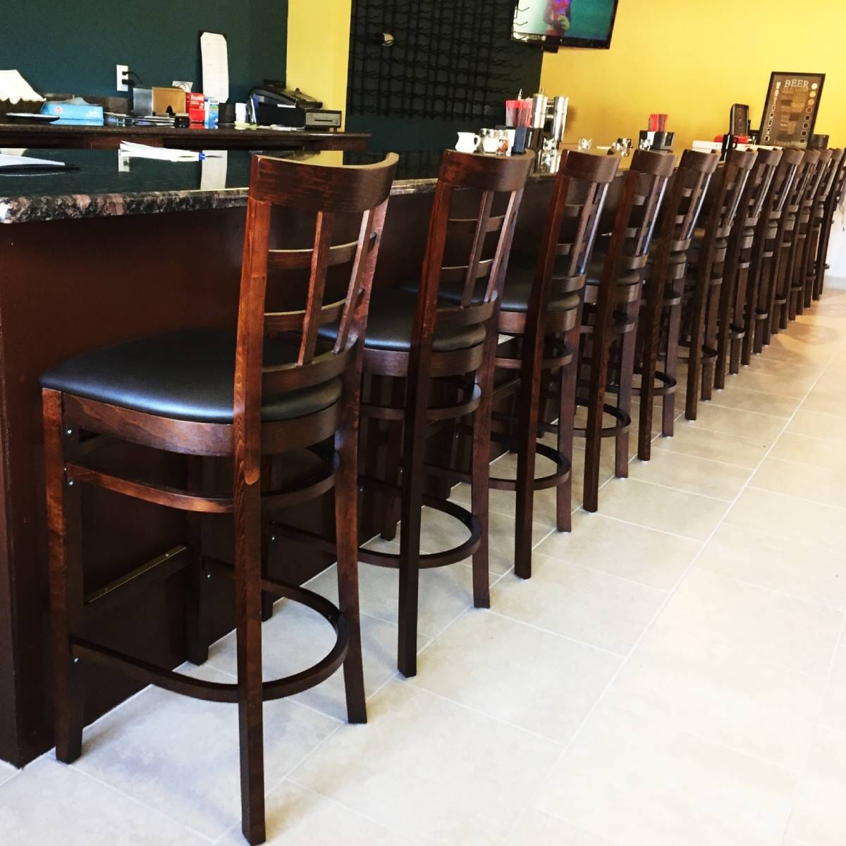 Walnut Wood Lattice-Back Restaurant Bar Stool