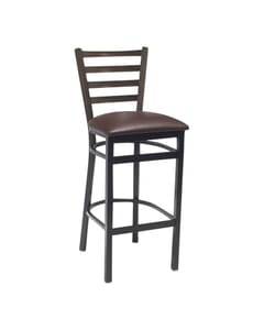 Walnut Steel Ladderback Restaurant Bar Stool with Upholstered Seat (front)