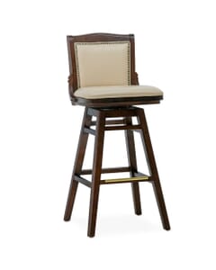 Fully Upholstered Solid Wood Swivel Schoolhouse Bar Stool in Walnut