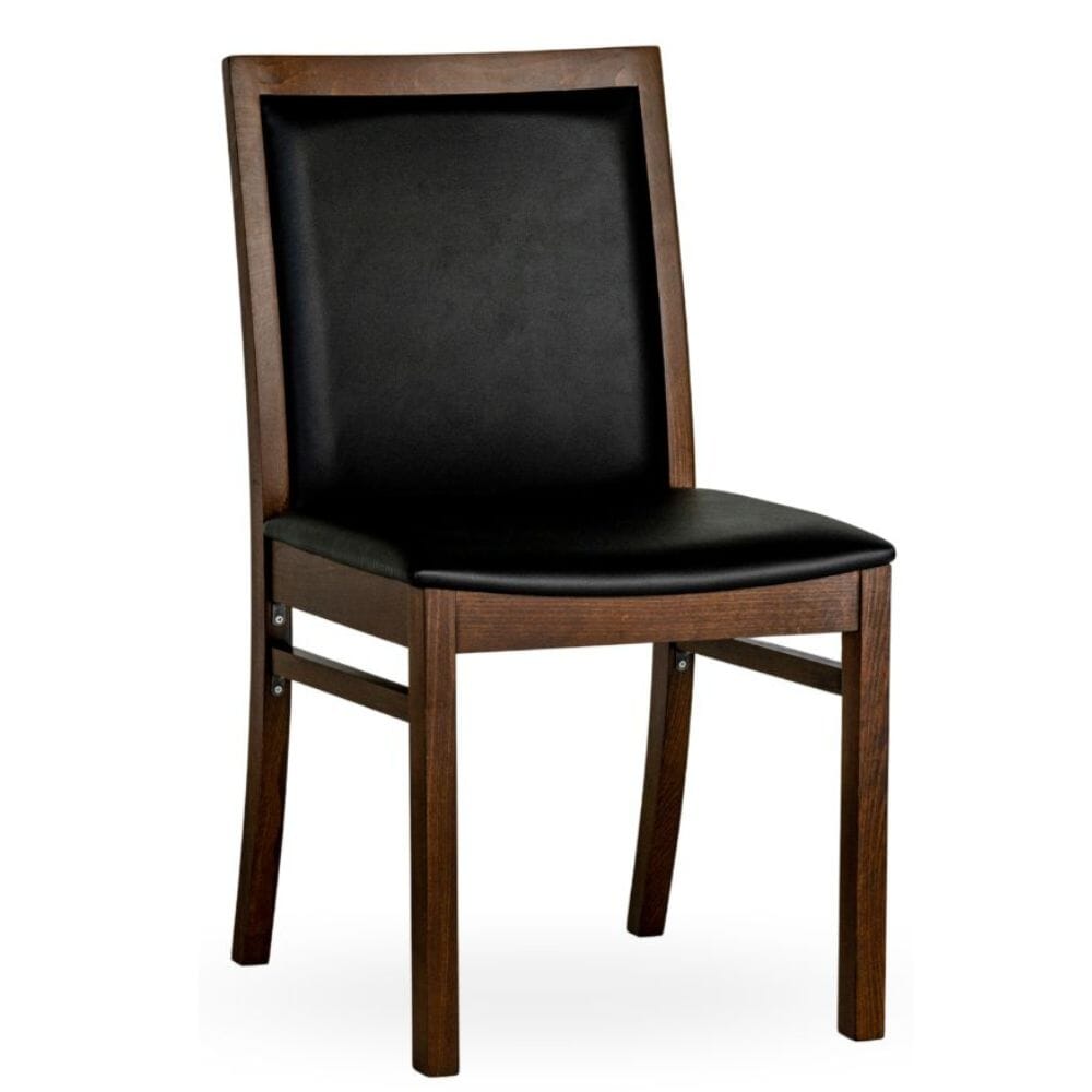 Fully Upholstered Walnut Wood Morgan Restaurant Chair With Black Vinyl
