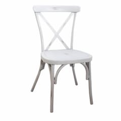 Antique-Look Stackable White Metal Cross-Back Indoor/Outdoor Chair