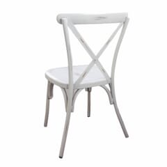 Antique-Look Stackable White Metal Cross-Back Indoor/Outdoor Chair