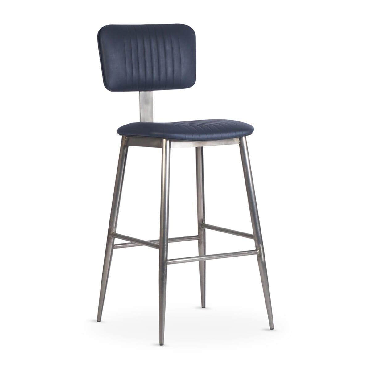 Willet Custom Fully Upholstered Industrial Steel Restaurant Bar Stool in Clear Coat