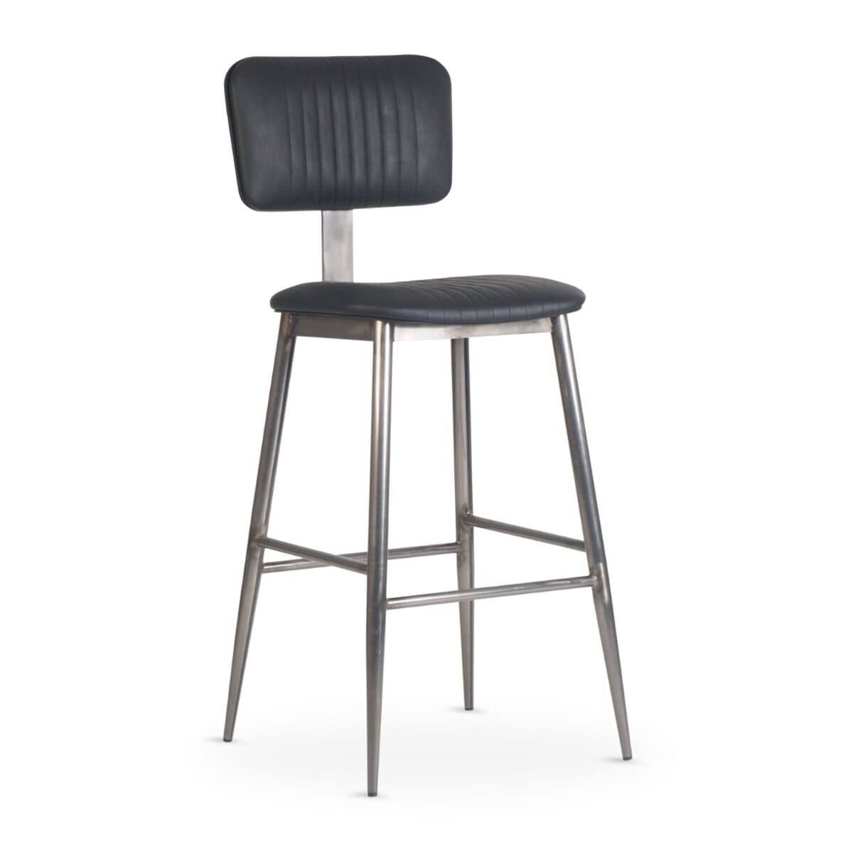 Willet Fully Upholstered Industrial Steel Restaurant Bar Stool in Clear Coat