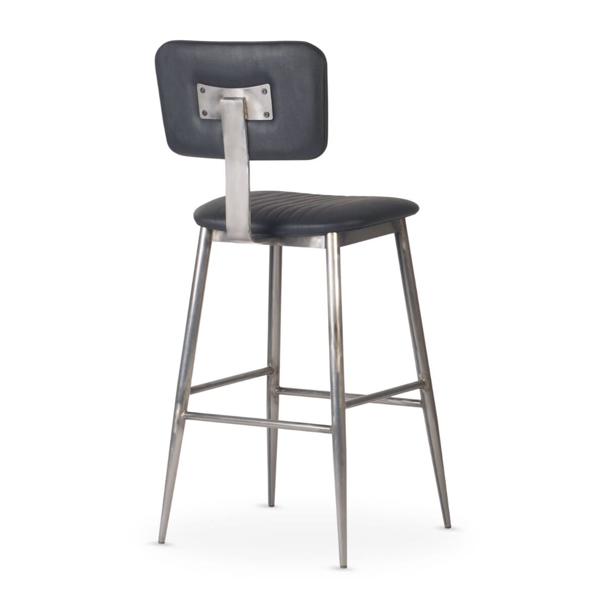 Willet Custom Fully Upholstered Industrial Steel Restaurant Bar Stool in Clear Coat