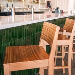 Natural Wood Madison Commercial Bar Stool in Zebra Style Pattern