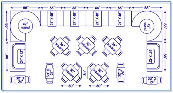 Restaurant Design Layout 6 for About 60 seats