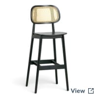 Tefi Restaurant Cane Bar Stool in black with wood veneer seat