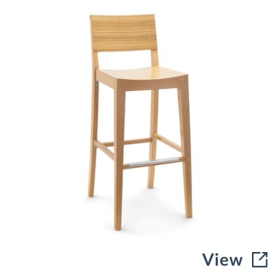 Natural Wood Madison Commercial Bar Stool in zebra style pattern with Canyon Pumpkin upholstered seat and brass footrest.