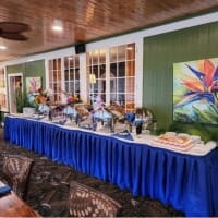 Bar seating with cane bar stools at La Plage Bistro