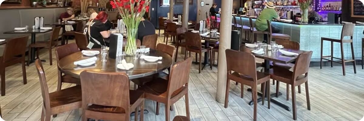 Restaurant interior featuring commercial seating