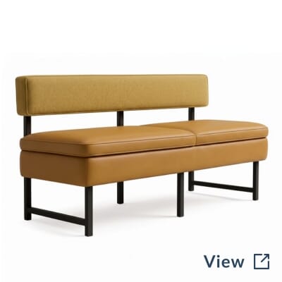 Linea minimalist open-frame restaurant booth with custom back upholstery and Clarke Citrine seat.
