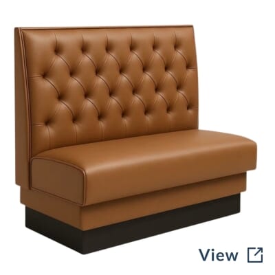 Quilted Style Tufted Restaurant Booth with brass nailhead trim and tobacco vinyl upholstery (B525).