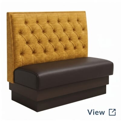 Custom quilted tufted restaurant booth in half-round and extended single configurations with Dijon and custom seat upholstery.