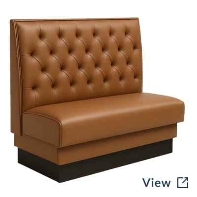 Quilted Style Tufted Restaurant Booth customized in an L-shape with saffron back upholstery and taupe seat.
