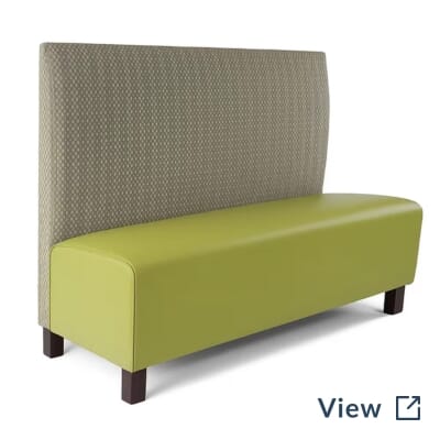Bari upholstered restaurant booth with black upholstery and natural leg stain.