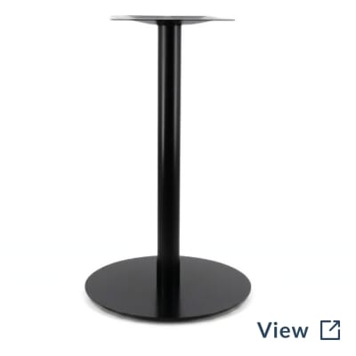 Contemporary commercial black powder coated round table base with 18 inch diameter.