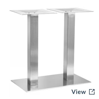 Brushed stainless steel commercial restaurant table bases used with mahogany oak table tops at Shan Shan Noodles.