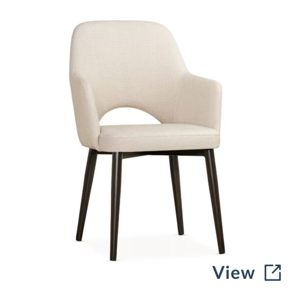 Bliss Aluminum Wood-Grain Upholstered Armchair in Symphony Classic Reef with walnut frame finish.
