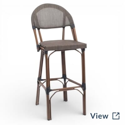 Outdoor bar stool with wicker seat and mesh back