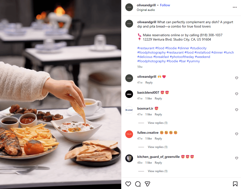Example of the Content: Simple food-first restaurant post