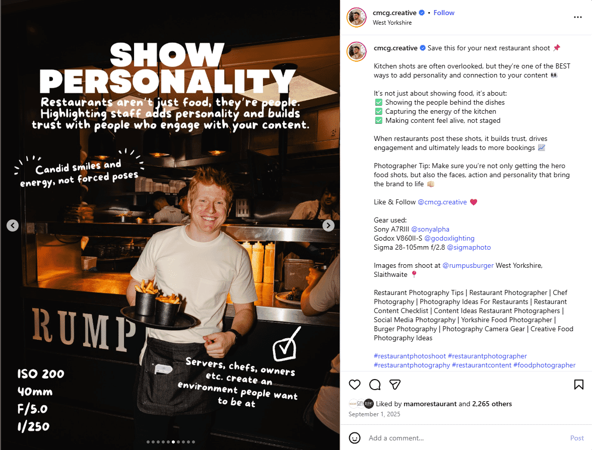 Example of the Content: People-focused restaurant content