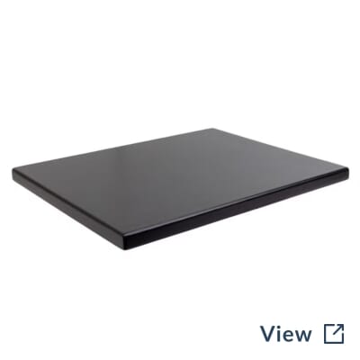 Custom solid beechwood premium plank restaurant table top in black stain measuring 30 by 48 inches.