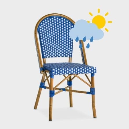 This french bistro chair is weather resistant