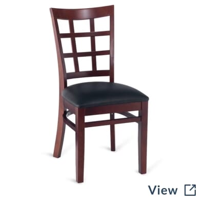 Dark Mahogany Wood Lattice-Back Restaurant Chair with New Soho Tea Rose upholstered seat.
