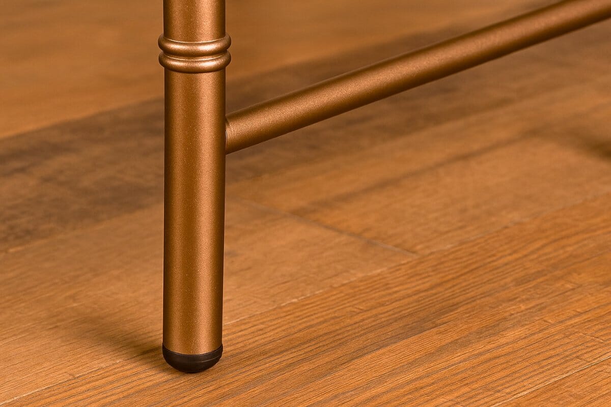 Detail of bronze Chiavari chair frame and non-marring glide