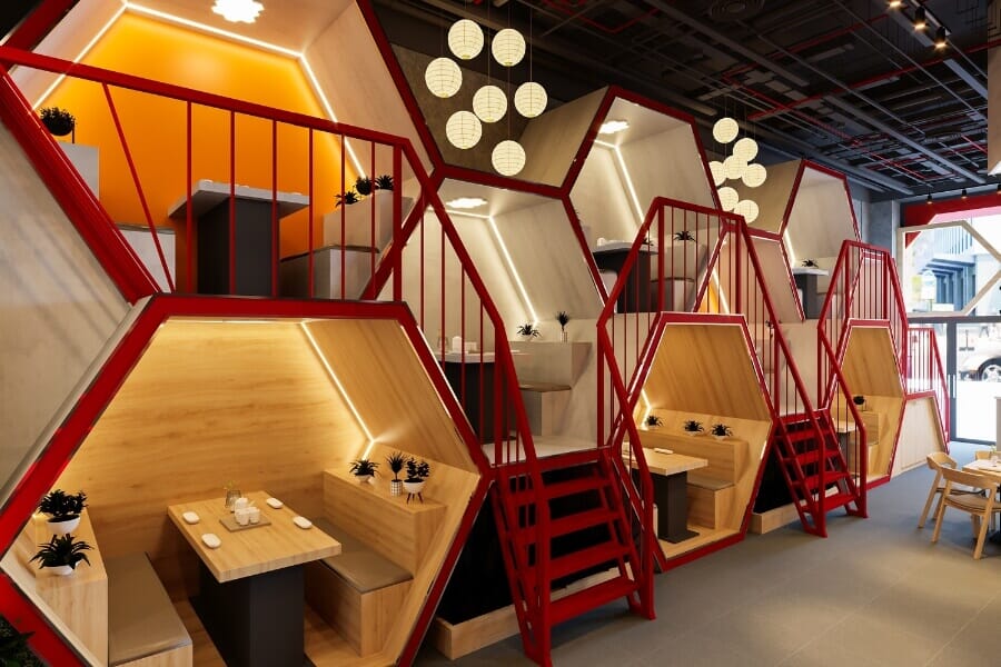 Trendy and colorful restaurant interior optimized for social media sharing in 2025