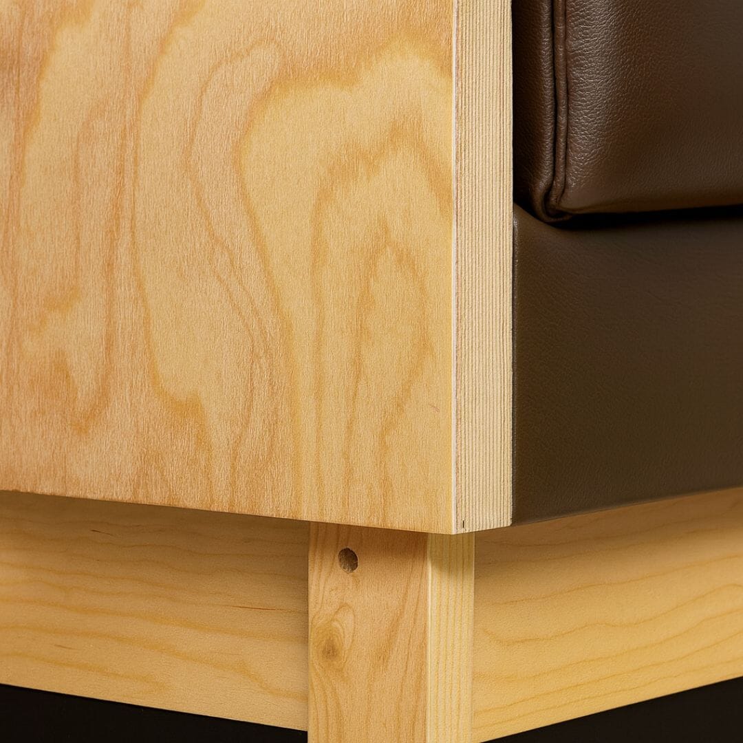 Close-up showing plywood thickness and veneer layers