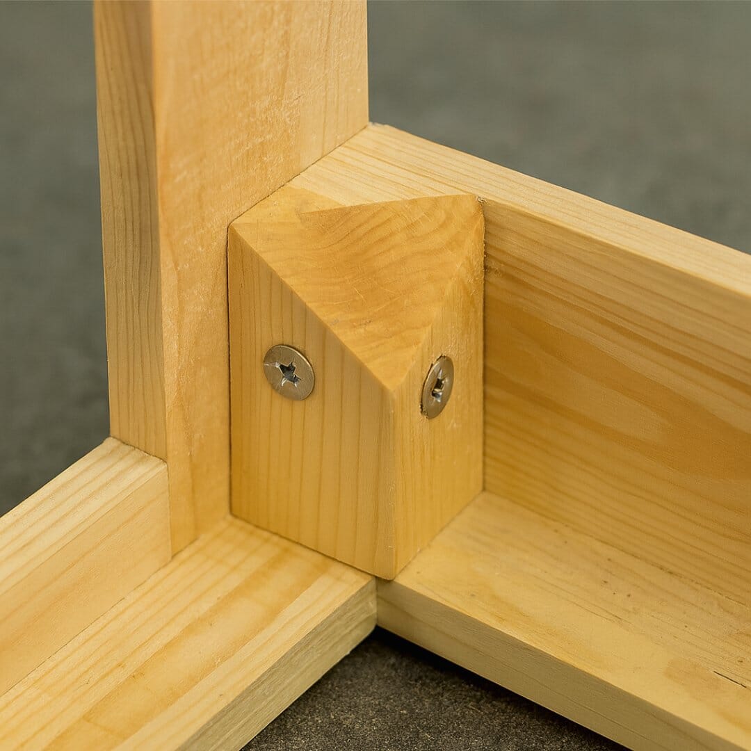 Mortise-and-tenon style joinery on a booth frame