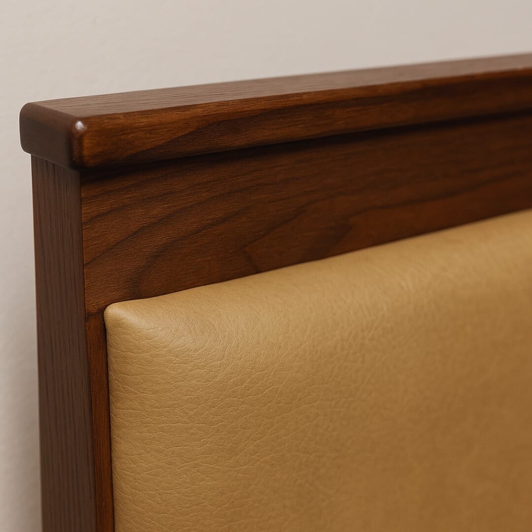 Restaurant booth top cap in stained wood with rounded edge