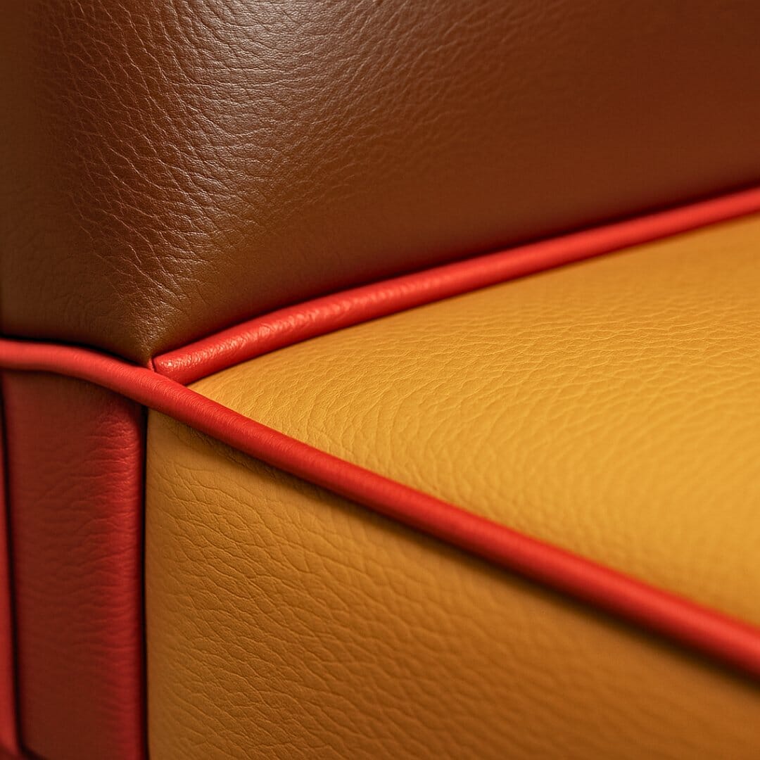 Contrast welt cord on booth seat highlighting the seam line