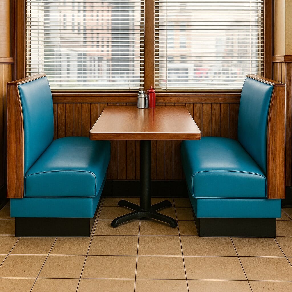 Single restaurant booth seating for two guests, ideal for small dining spaces and cafés