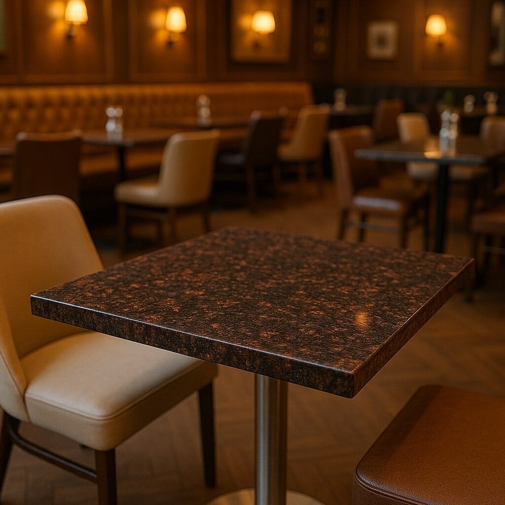 Granite restaurant table top—dark speckled pattern