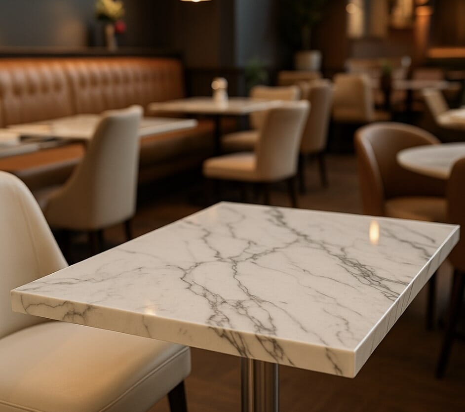 Quartz restaurant table top with polished finish
