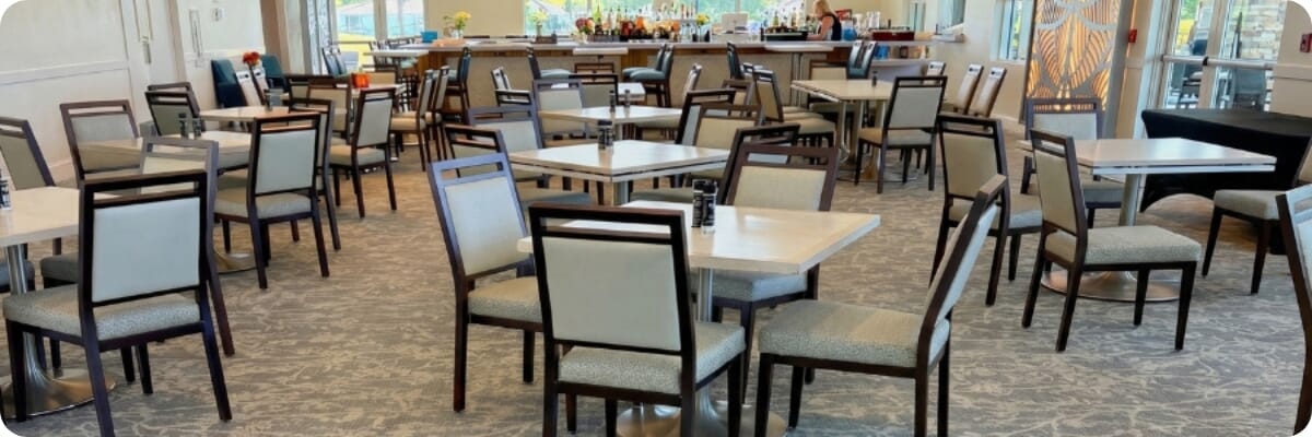 Restaurant interior featuring commercial seating