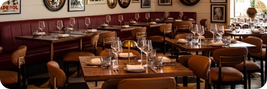 Restaurant interior featuring commercial seating