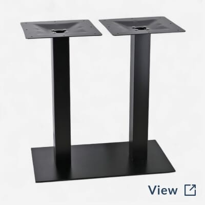 Commercial metal rectangular table base in black powder coat finish, bar height version used at Central Park Tavern NYC.
