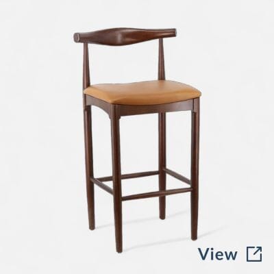 Antique-Walnut Elm Bar Stool with Upholstered Seat