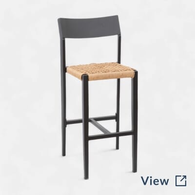 Isola indoor outdoor restaurant barstool with tan rope seat at Vida Verde rooftop bar